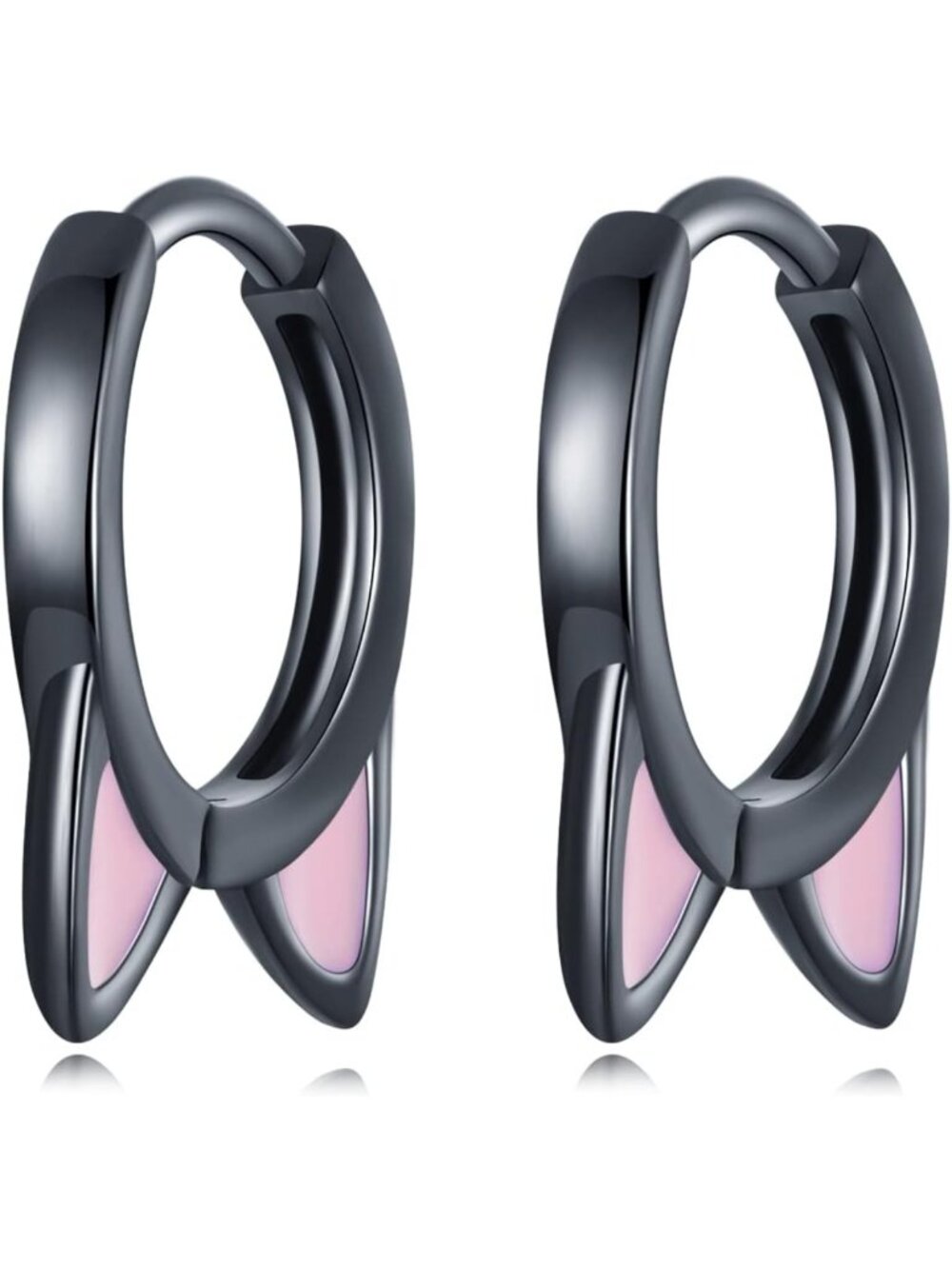 Cute Black Cat Small Hoop Earrings | Sterling Silver 925 | Pink Ears Huggie